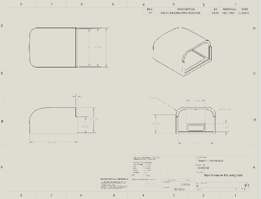 Engineering drawing of the housing unit.